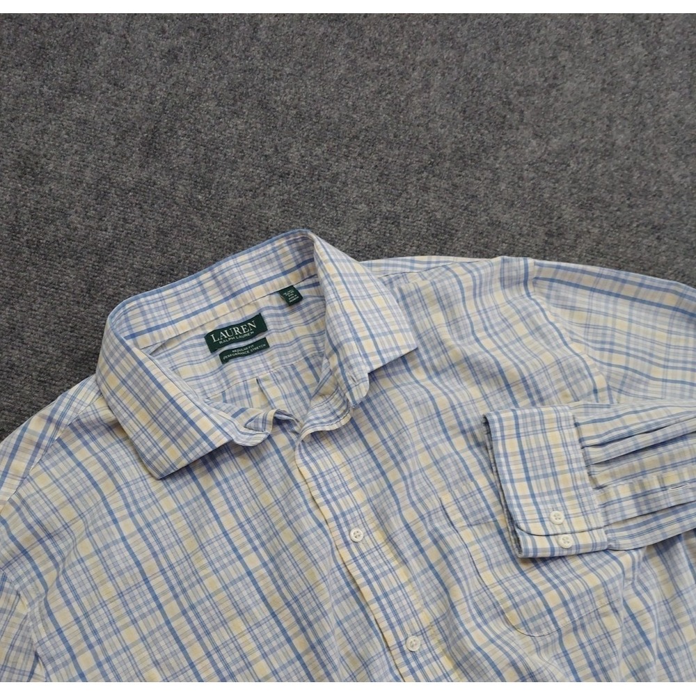 LRL Ralph Lauren Shirt Mens 2XL Blue Plaid Performance Stretch Regular Button Up